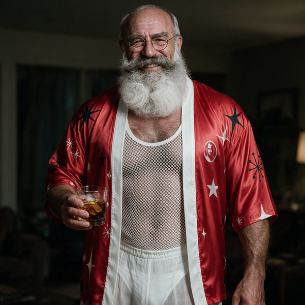 Santa 2026 Red, All-Over Printed Drop-shoulder Kimono Shirt
