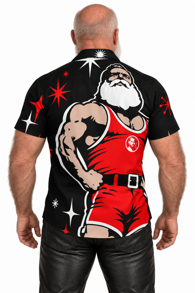 Santa 2026, All-Over Printed Imitation Silk Short-Sleeve Shirt