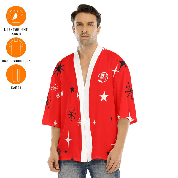 Santa 2026 Red, All-Over Printed Drop-shoulder Kimono Shirt