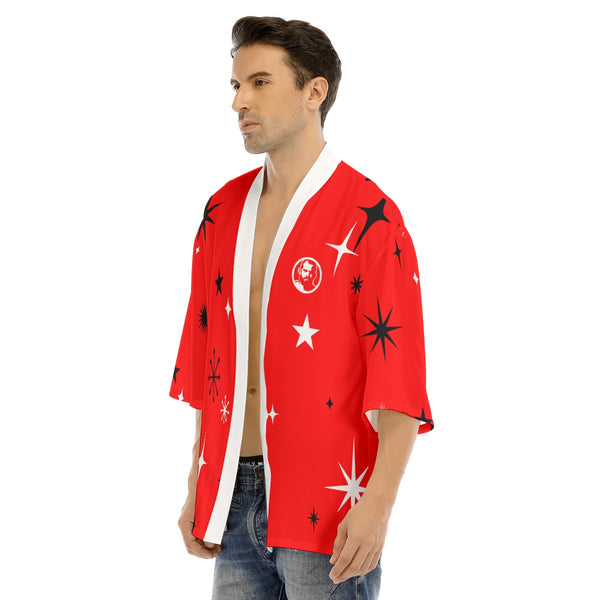 Santa 2026 Red, All-Over Printed Drop-shoulder Kimono Shirt
