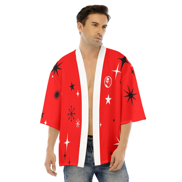 Santa 2026 Red, All-Over Printed Drop-shoulder Kimono Shirt
