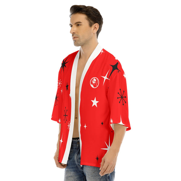 Santa 2026 Red, All-Over Printed Drop-shoulder Kimono Shirt