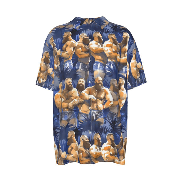 Tropical Bears, Men's Imitation Silk Short-Sleeved Shirt