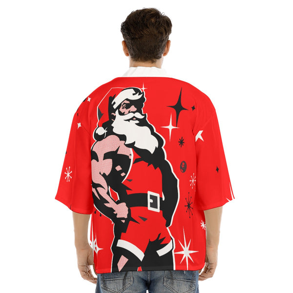 Santa 2026 Red, All-Over Printed Drop-shoulder Kimono Shirt