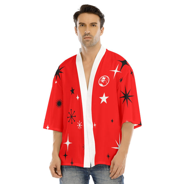 Santa 2026 Red, All-Over Printed Drop-shoulder Kimono Shirt