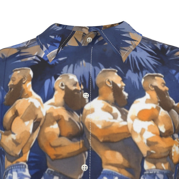 Tropical Bears, Men's Imitation Silk Short-Sleeved Shirt