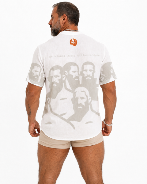 Crowded, All-Over Printed Henley Shirt