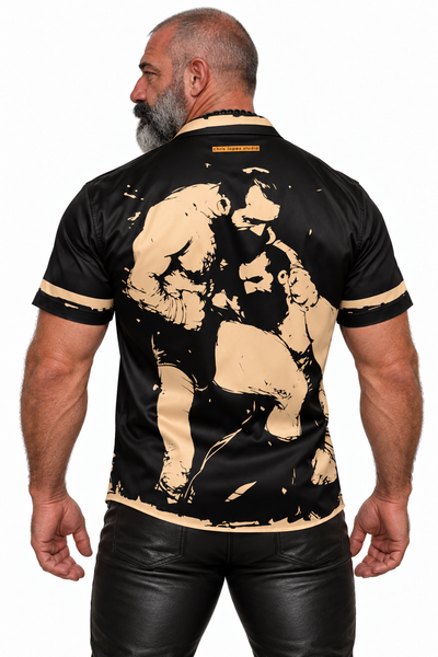 Wrestlers, All-Over Printed Imitation Silk Short-Sleeve Shirt