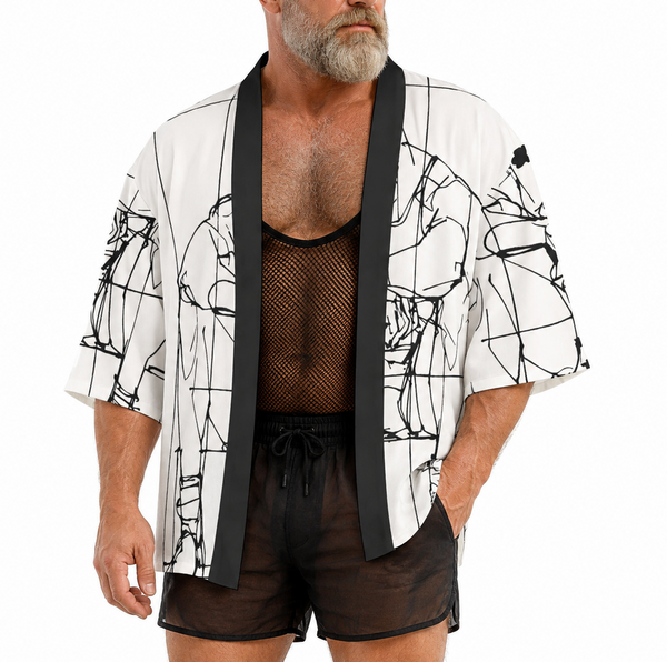 Man Study, All-Over Printed Kimono Shirt