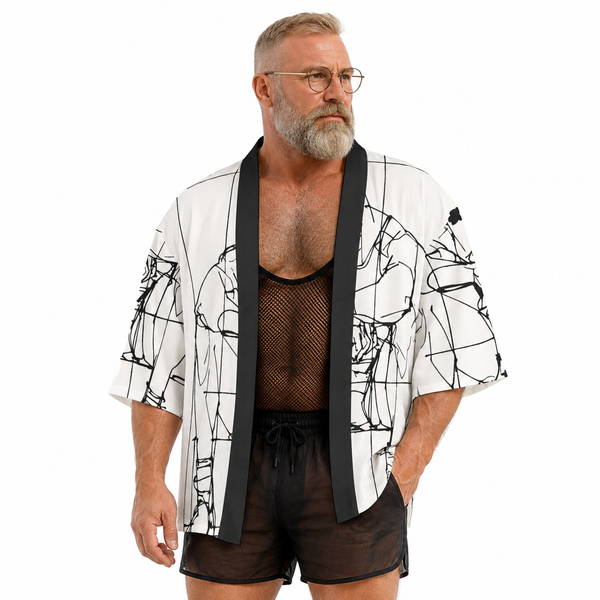 Man Study, All-Over Printed Kimono Shirt