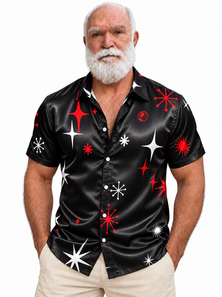 Santa 2026, All-Over Printed Imitation Silk Short-Sleeve Shirt