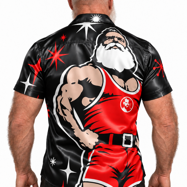 Santa 2026, All-Over Printed Imitation Silk Short-Sleeve Shirt