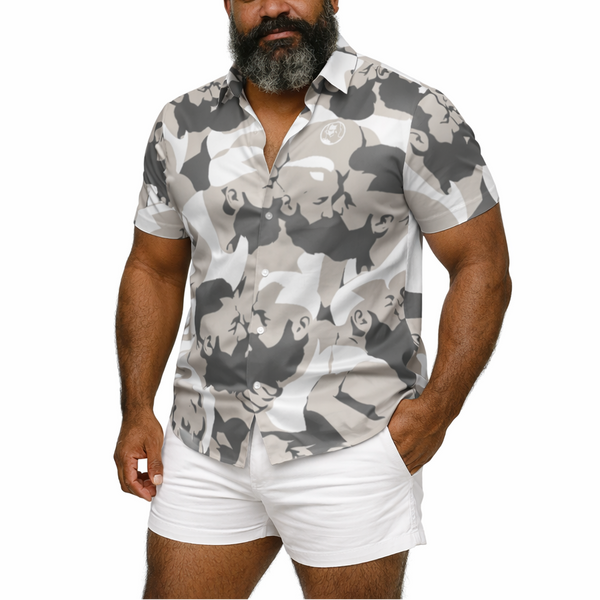 Beard Rush, All-Over Printed Imitation Silk Short-Sleeved Shirt
