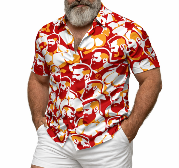 Red Hot Bearded, All-Over Printed Imitation Silk Short-Sleeved Shirt