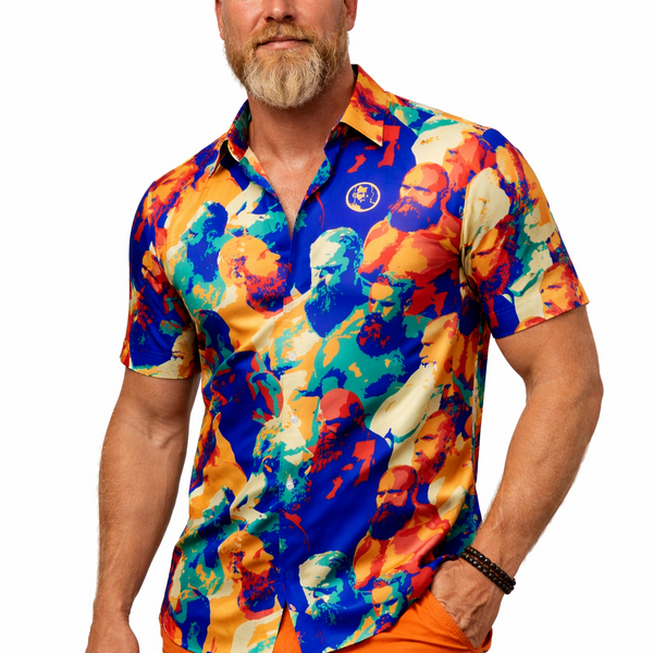 Beard Social, All-Over Printed Imitation Silk Short-Sleeved Shirt