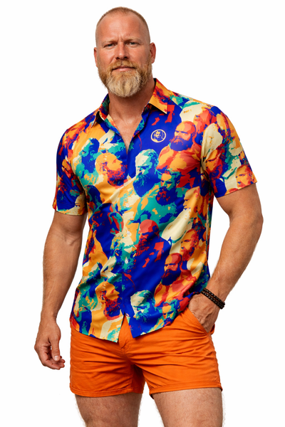 Beard Social, All-Over Printed Imitation Silk Short-Sleeved Shirt