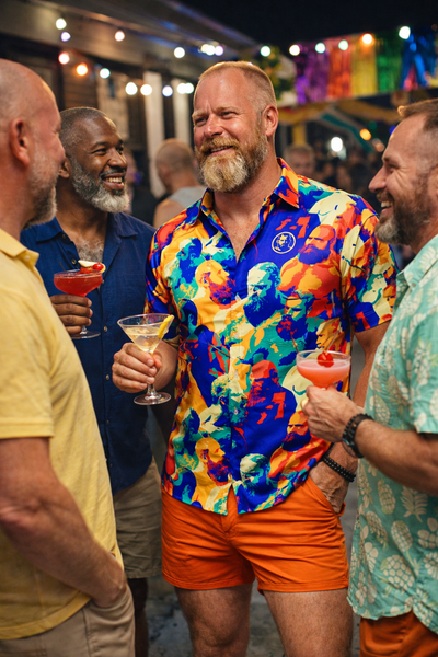 Beard Social, All-Over Printed Imitation Silk Short-Sleeved Shirt