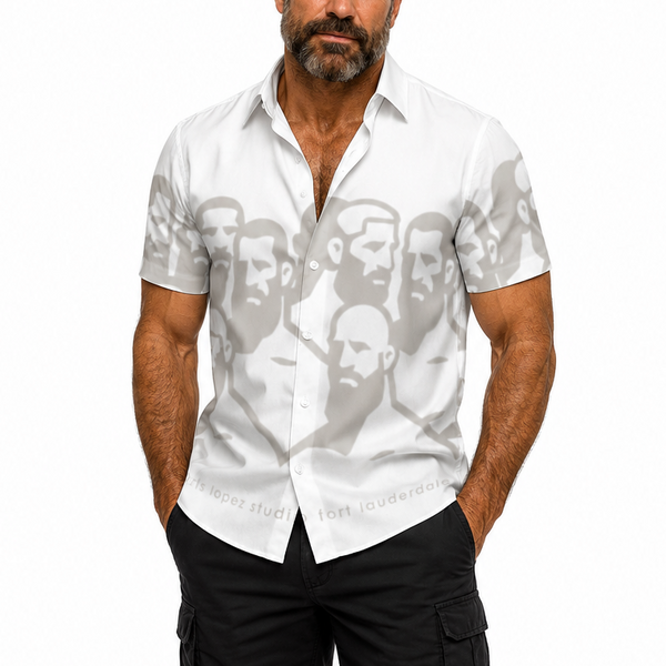 Crowded, All-Over Printed Imitation Silk Short-Sleeve Shirt