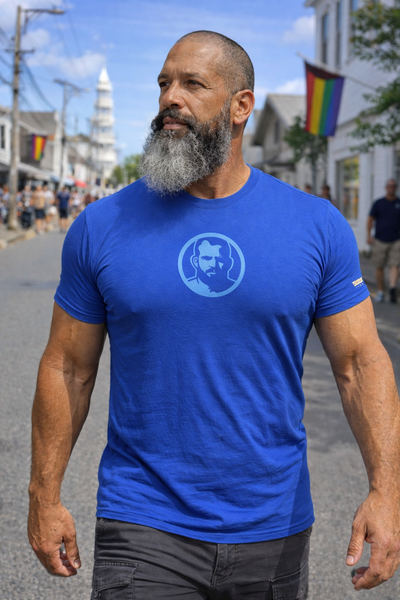 Icon, Rubber Patch on Royal Blue Tshirt