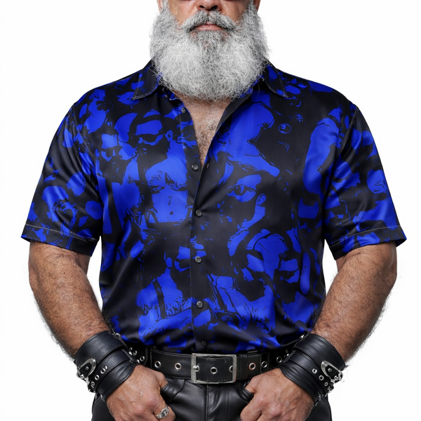Bar Hopping (Blue), Satin Fitted Shirt (Last Ones)