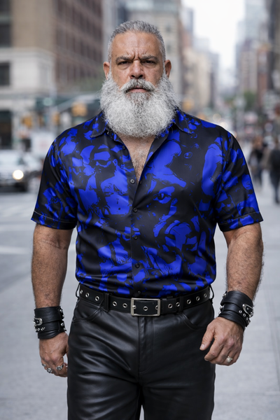 Bar Hopping (Blue), Satin Fitted Shirt (Last Ones)