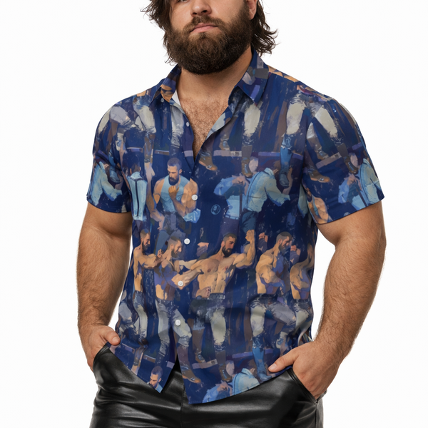Party Time, All-Over Printed Imitation Silk Short-Sleeved Shirt