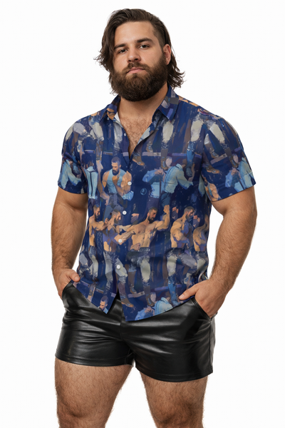 Party Time, All-Over Printed Imitation Silk Short-Sleeved Shirt