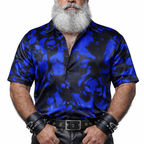 Bar Hopping (blue), All-Over Printed Imitation Silk Short-Sleeved Shirt