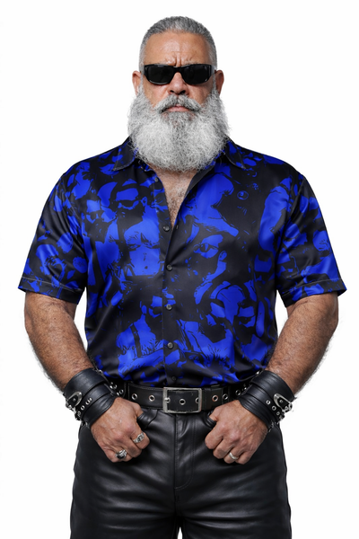 Bar Hopping (blue), All-Over Printed Imitation Silk Short-Sleeved Shirt