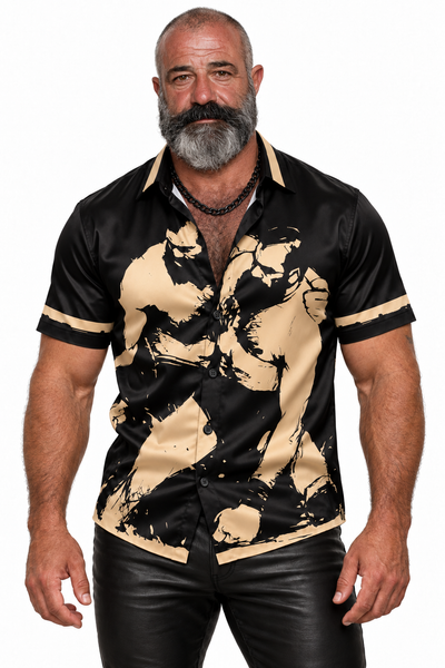 Wrestlers, All-Over Printed Imitation Silk Short-Sleeve Shirt