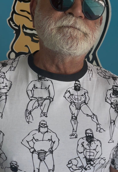 Doodled Men, All Over Printed Cotton T-shirt