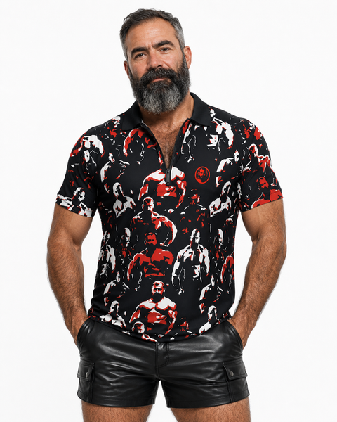 In the Dark Room, All-Over Printed Polo With Zipper