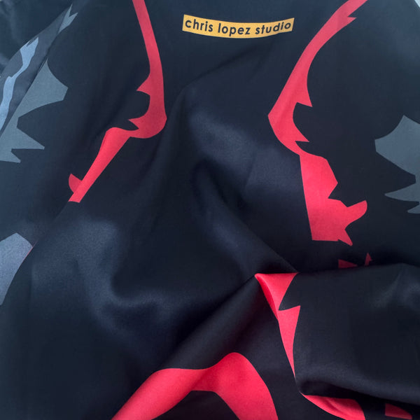 Red Dark Room, All-Over Printed Imitation Silk Short-Sleeved Shirt