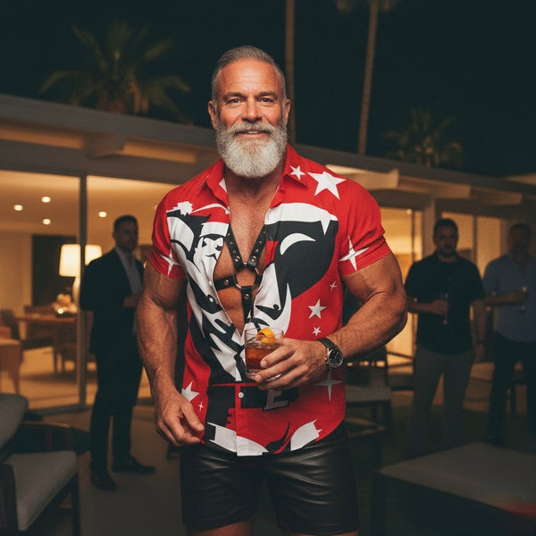 Santalicious All-Over Printed Imitation Silk Short-Sleeved Shirt