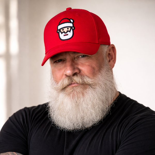 Santa Icon, embroidered on red baseball Cap
