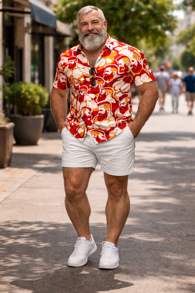 Red Hot Bearded, All-Over Printed Imitation Silk Short-Sleeved Shirt