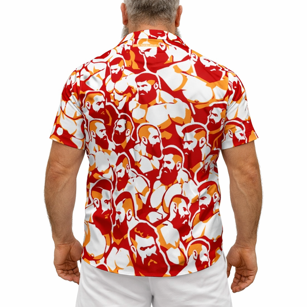 Red Hot Bearded, All-Over Printed Imitation Silk Short-Sleeved Shirt