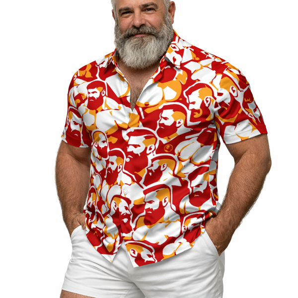 Red Hot Bearded, All-Over Printed Imitation Silk Short-Sleeved Shirt