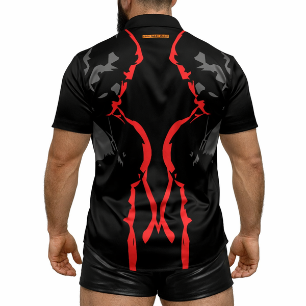 Red Dark Room, All-Over Printed Imitation Silk Short-Sleeved Shirt