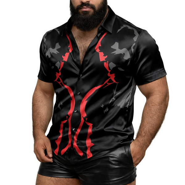 Red Dark Room, All-Over Printed Imitation Silk Short-Sleeved Shirt