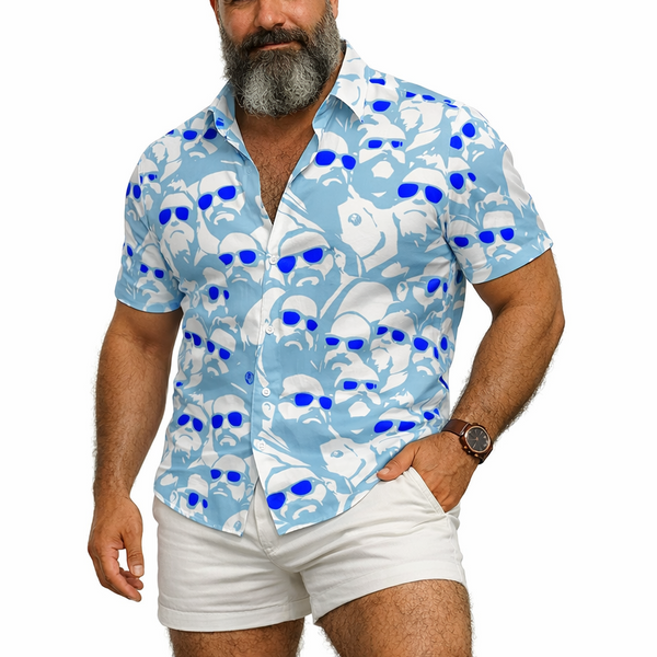Brigh Days (Blue) All-Over Printed Imitation Silk Short-Sleeved Shirt