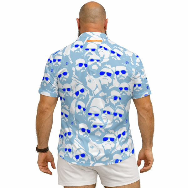 Brigh Days (Blue) All-Over Printed Imitation Silk Short-Sleeved Shirt