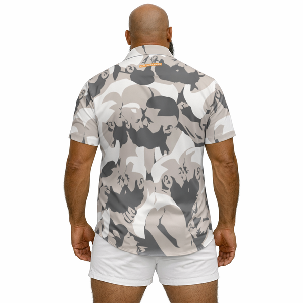 Beard Rush, All-Over Printed Imitation Silk Short-Sleeved Shirt