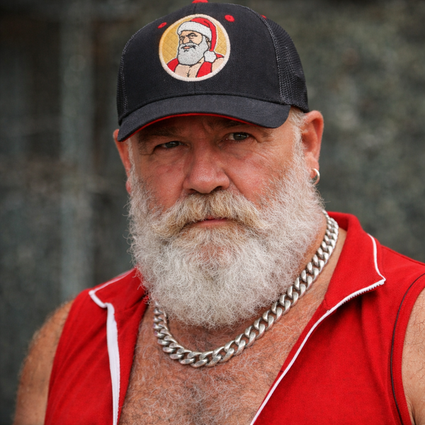 Santa 2022 embroidered on black and red trucker Cap