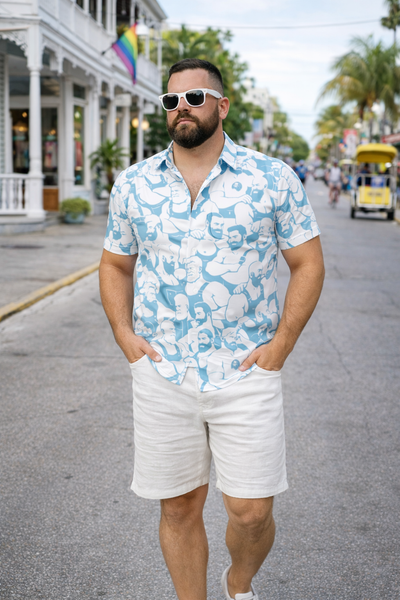 Bear Weekend, All-Over Printed Men's satin Short-Sleeved Shirt