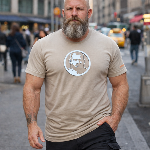 Icon, Rubber Patch on Tan Tshirt