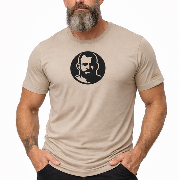 Icon, Rubber Patch on Tan Tshirt