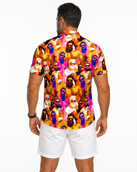 Summer Days, All-Over Printed Imitation Silk Short-Sleeve Shirt