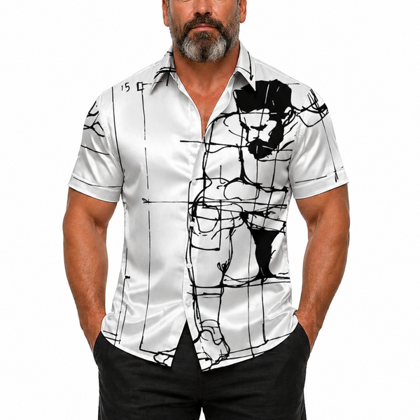 Man Study, All-Over Printed Imitation Silk Short-Sleeve Shirt