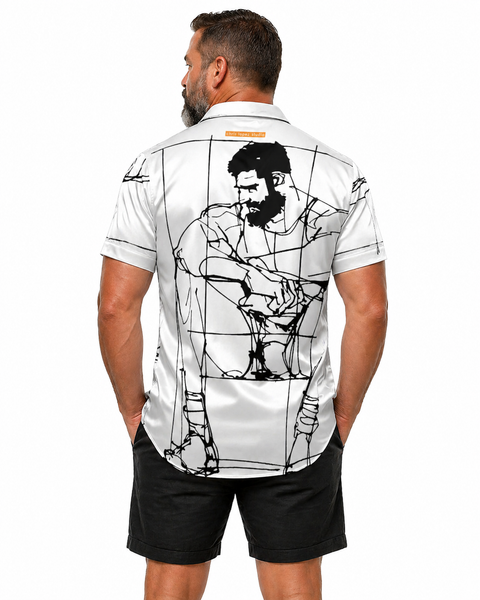 Man Study, All-Over Printed Imitation Silk Short-Sleeve Shirt